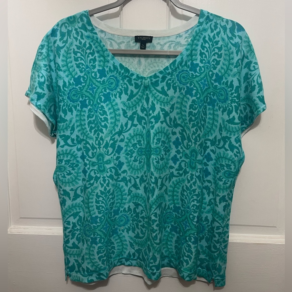 Excellent used condition womens Short sleeve teal Talbots size small sweater